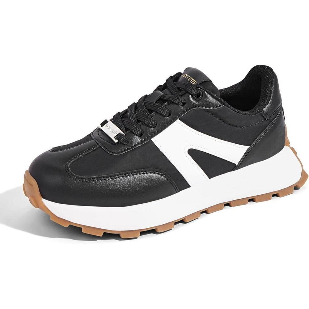 Lucky Step Women Black Retro Classic Trainers Casual Lace up Stylish Sneakers